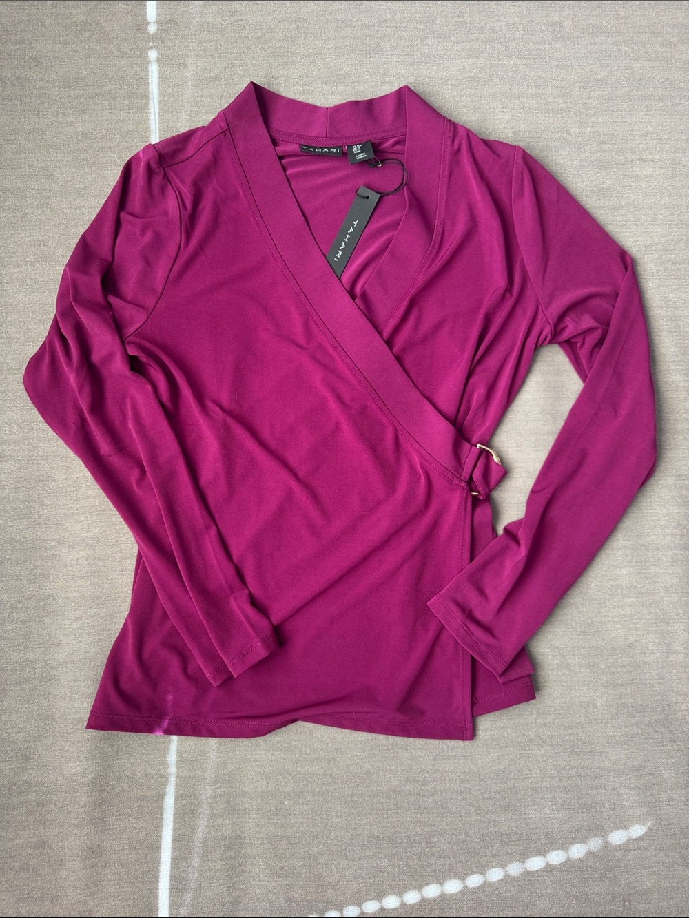 Tahari Magenta Wrap-Style Long Sleeve Tunic